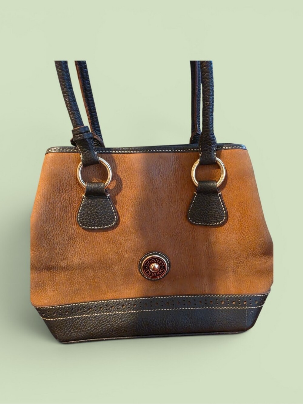 Dooney & Bourke Womens Handbag Tote Beige Brown Suede Leather Rolled Handles